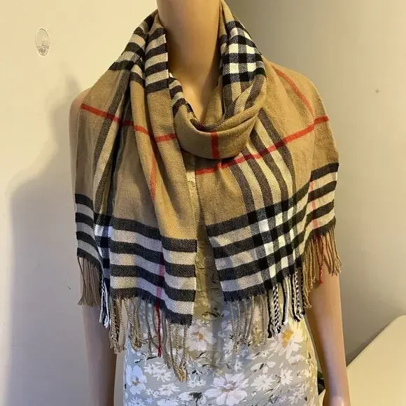 UnisexAdult Classic Check Scarf Multicolor Fringe Soft Unbranded Luxury Preppy - Picture 3 of 6